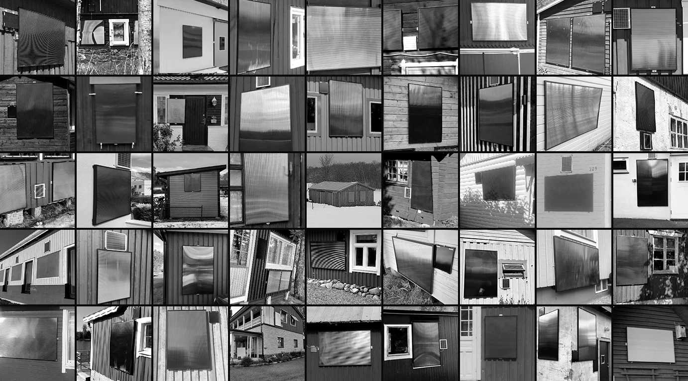 Mosaic of customer solar-air collector installations
